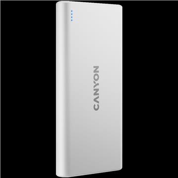 CANYON PB-106, Power bank 10000mAh Li-poly battery, Input 5V/2A, Output 5V/2.1A(Max), USB cable length 0.3m, 140*68*16mm, 0.24Kg, White