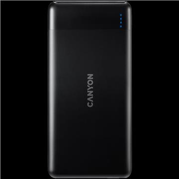 CANYON PB-107, Power bank 10000mAh Li-poly battery, Input Micro/PD 18W(Max), Output PD/QC3.0 18W(Max), quick charging cable 0.3m, 144*68*16mm, 0.25kg, Black