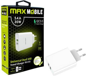 MAXMOBILE KUĆNI ADAPTER QC 3.0 QUICK CHARGE DUAL USB TR-255 5.4A,30W