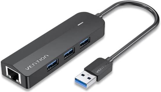 Vention 3-Port USB 3.0 Hub with Gigabit Ethernet Adapter 0,15m Black