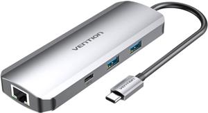 Vention USB-C to HDMI USB-C Gen 1 USB3.0x2 RJ45 SD TF TRRS 3.5mm PD Docking Station 0.15M Gray