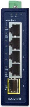 Planet 5-Port Industrial Compact 4x 1GbE 1x 100 1000X SFP Ethernet Switch