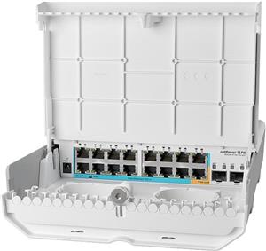 MikroTik outdoor 18 port switch with 15 reverse PoE ports and SFP