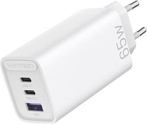 Vention 3-port USB (C C A) GaN Charger (65W 30W 30W) EU-Plug, White