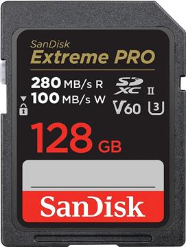 SanDisk Extreme PRO 128GB V60 UHS-II SD, 280/100MB/s, V60, C10, UHS-II