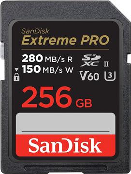 SanDisk Extreme PRO 256GB V60 UHS-II SD, 280/150MB/s, V60, C10, UHS-II