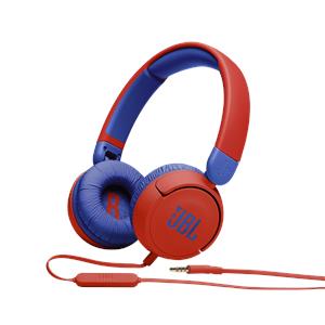 "JBL JR310BT Bluetooth kids' over-ear wireless headphones, red."