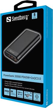 Sandberg 20000mAh PD65W + 2x QC3.0 portable battery.