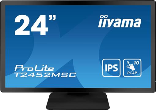 IIYAMA Monitor LED PROLITE T2452MSC-B1 24” PCAP multi-touch edge-to-edge glass and anti fingerprint coating IPS Full HD 400 cd/m2 HDMI DP Speakers