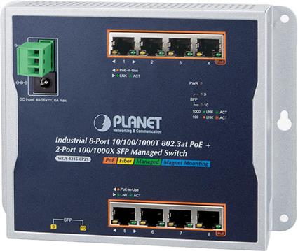 Planet Industrial Wall.mount 8-Port PoE 2 SFP Managed Switch