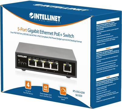 Intellinet 561839 Switch Gigabit 4x RJ45 PoE+, 1x RJ45 Uplink