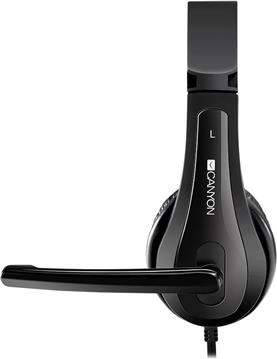 CANYON HSC-1, basic PC headset with microphone, combined 3.5mm plug, leather pads, Flat cable length 2.0m, 160*60*160mm, 0.13kg, Black
