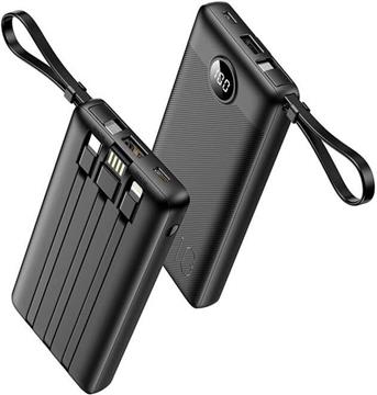 VEGER portable battery with built-in cables C10 10000 mAh, black.