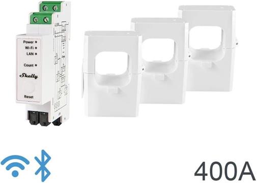 Home Shelly Relais "Pro 3EM 400A" WLAN LAN Stromzähler Inkl. 3 400A Klemmen Messfunktion BT DIN-Rail