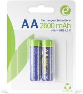 Gembird Ni-MH rechargeable AA batteries, 2600mAh, 2pcs blister pack