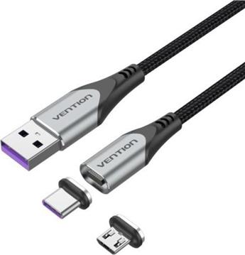 Vention USB 2.0 A Male to 2-in-1 Micro-B USB-C Male 5A Magnetic Cable 2m, Gray