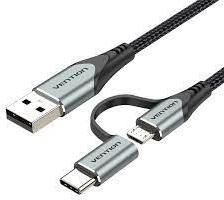 Vention USB 2.0 A Male to 2-in-1 Micro-B USB-C Male Cable 1M, Gray