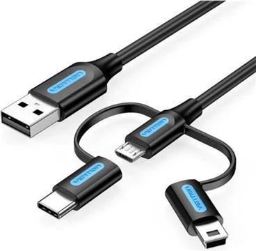 Vention USB 2.0 A Male to 3-in-1 Micro-B USB-C Mini-B Male Cable 0,5m, Black