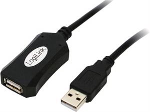 USB 2.0 kabel A->A M/Ž 5,0 m, aktivni, crni