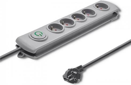 Qoltec Surge protection strip | 5 sockets | 3m | Grey