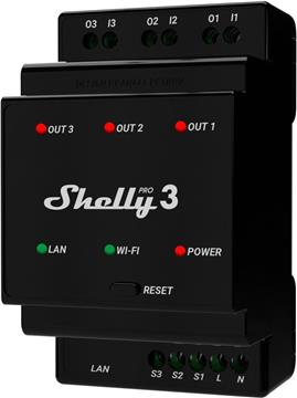 Home Shelly Relais "Pro 3" WLAN LAN 3x 16A 3 Kanäle 3 Phasen Max. 48A BT DIN-Rail