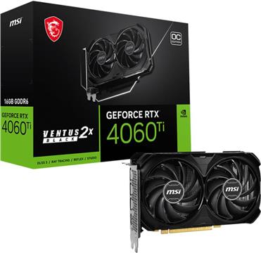 MSI Video Card NVidia RTX 4060 Ti VENTUS 2X BLACK 16G OC (16GB GDDR6/128bit, PCI-E 4.0 x8, 1x8 pin, Retail)