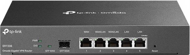 TP-Link ER7206 Omada Gigabit Multi-WAN VPN Router, 1× G SFP WAN Port, 1× G RJ45 WAN Port, 2× G WAN/LAN RJ45 Ports, 2× G RJ45 LAN port, 100 IPsec VPN Tunnels, 50 PPTP/L2TP VPN Tunnels, 50 OpenVPN Tunne