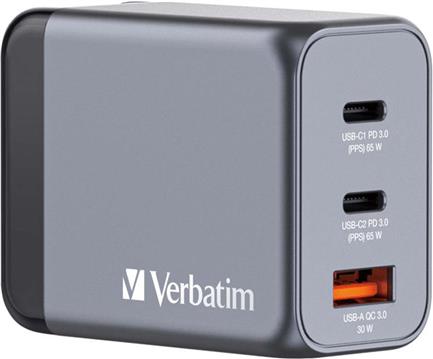 Verbatim GNC-65 GaN Charger 65W 2xUSB-C/1xUSB-A