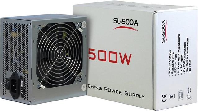 Power Supply INTER-TECH IT-SL500, 500W, AC 230V, 50/60Hz, DC 3.3/5/±12V, 3x S-ATA, Retail, Passive PFC, 1x120