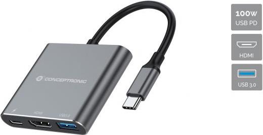 CONCEPTRONIC Dock USB-C ->HDMI,USB3.0,PD 0.25m