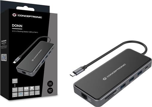 CONCEPTRONIC Dock USB-C->2xHDMI,GbE,2xUSB3.0,SD,PD 0.25m gr