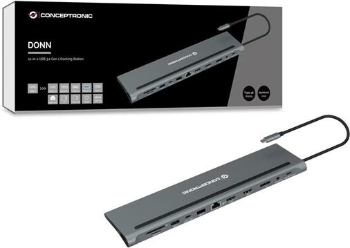 CONCEPTRONIC Dock USB-C->HDMI,DP,GbE,USB3.0/2.0,PD 0.18m gr