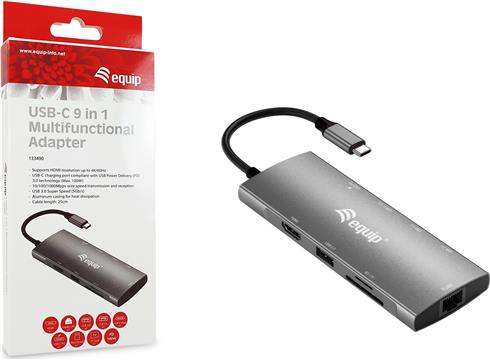 Equip Dock USB-C->HDMI,Gigabit LAN,USB3.0,100WPD,SD/TF 0,25m