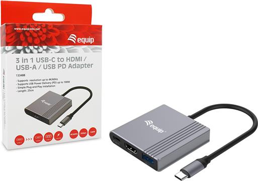 Equip Dock USB-C->HDMI,USB3.0,100WPD 4K60Hz 0.15m gr