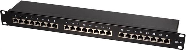 Patch Panel 19"-mounting Cat.6, STP, 24 ports, black, EconLine