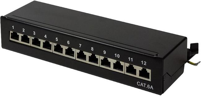 Patch Panel Desktop Cat.6A, STP, 12 ports, RAL 9005 black