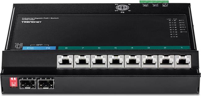 TRENDnet 10-Port Industrial Gigabit PoE+ WallMount Front Acc