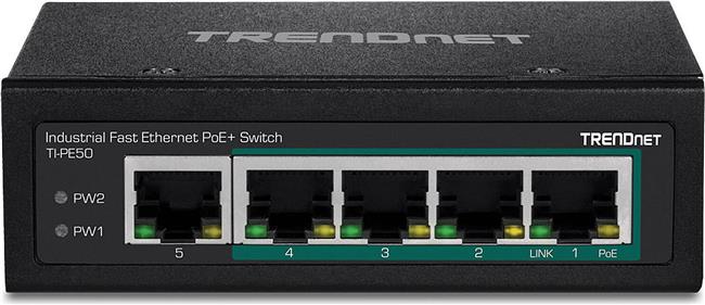 TRENDnet 5-Port Industrial Fast Eth. PoE+ DIN-Rail Switch
