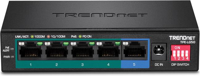 TRENDnet Switch 5-port Gbit PoE+ long range 200m 32W Metall