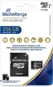 MediaRange SD MicroSD Card 256GB UHS-1 Cl.10 inkl. Adapter