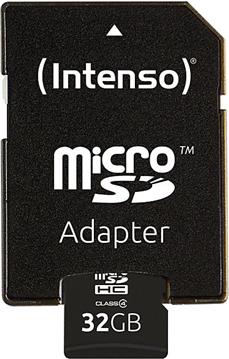 32 GB MicroSDHC Card Intenso Class 4+ SD Adap. 