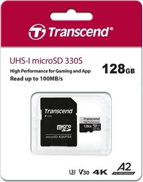 SD microSD Card 128GB Transcend SDXC USD340S w/Adapter