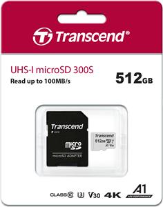 SD microSD Card 512GB Transcend SDXC USD300S-A w/Adapter