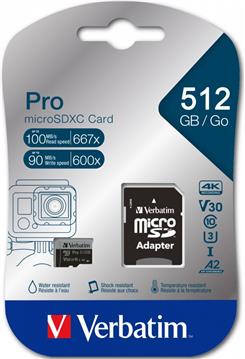 SD MicroSD Card 512GB Verbatim SDHC Pro Class 10 + Adapter retail