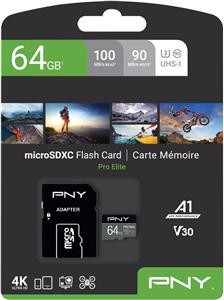 SD MicroSD XC Card 64GB PNY Pro Elite R100MB/s W60MB/s reta