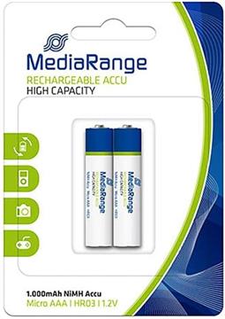 MediaRange High capacity rechargeable NiMH Accus, Micro AAA|HR03|1.2V, Pack 2