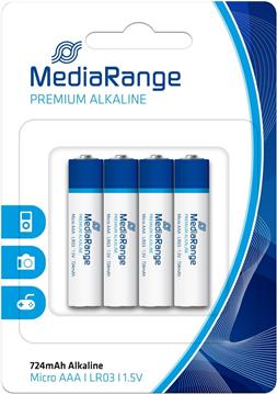 MediaRange Premium Alkaline Batteries, Micro AAA|LR03|1.5V, Pack 4