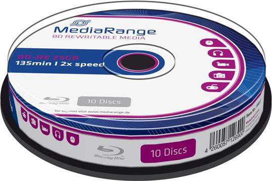 MediaRange Bluray 25GB 10pcs BD-RE Spindel 2x