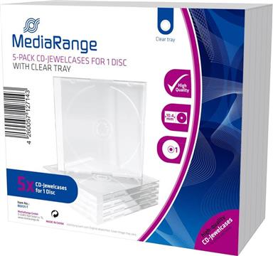 MediaRange CD Jewelcase for 1 disc, 10.4mm, transparent tray, Pack 5