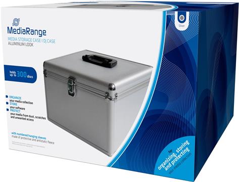 MediaRange Media storage case for 300 discs, aluminum look, with hanging sleeves, silver